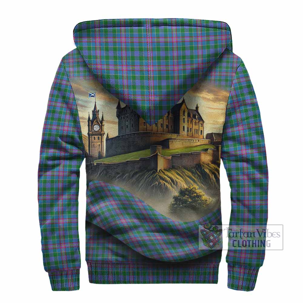 Pitcairn Tartan Family Crest Sherpa Hoodie with Scottish Ancient Castle Style - Tartan Vibes Clothing