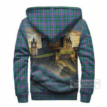 Pitcairn Tartan Family Crest Sherpa Hoodie with Scottish Ancient Castle Style - Tartan Vibes Clothing