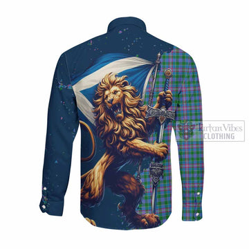 Pitcairn Tartan Family Crest Long Sleeve Button Shirt with Scottish Majestic Lion Men's Shirt - Tartan Vibes Clothing