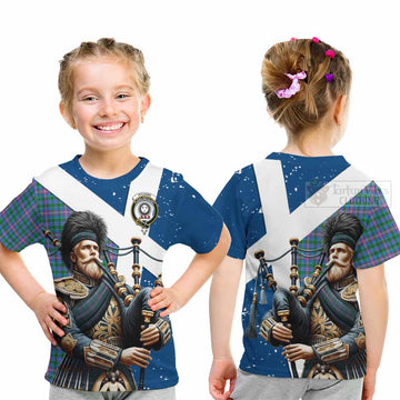 Pitcairn Tartan Kid T-Shirt with Family Crest Scottish Bagpiper Vibes - Tartan Vibes Clothing