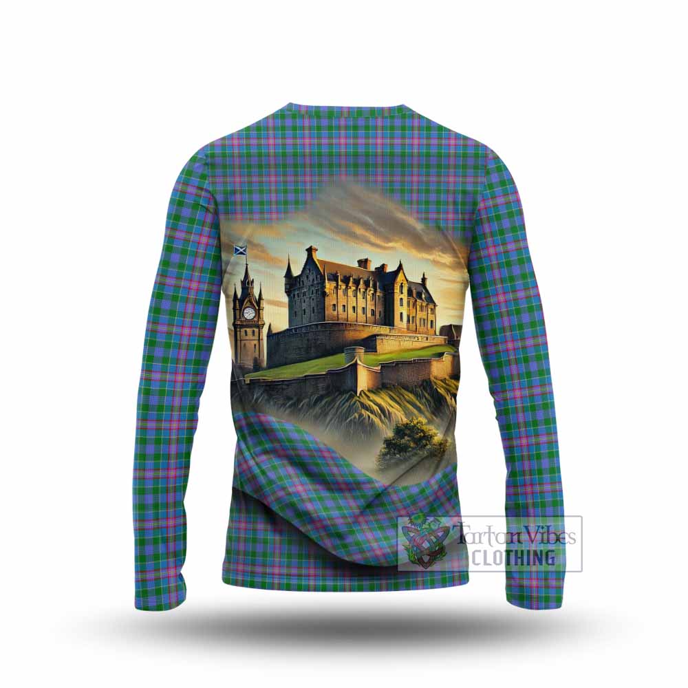 Pitcairn Tartan Family Crest Long Sleeve T-Shirt with Scottish Ancient Castle Style - Tartan Vibes Clothing