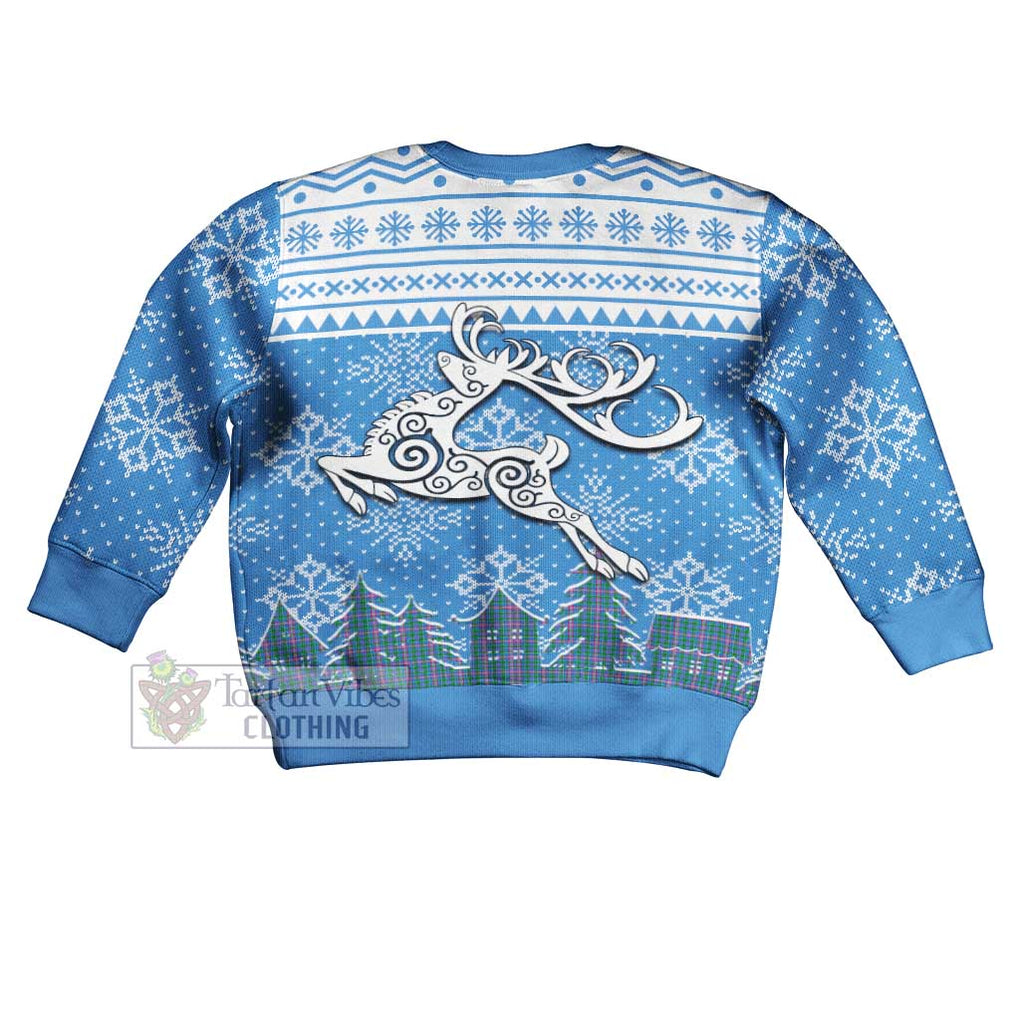 Pitcairn Clan Christmas Kid Ugly Sweater with Tartan and Celtic Reindeer Style - Tartan Vibes Clothing