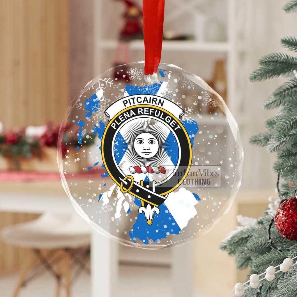 Pitcairn Clan Crest Christmas Glass Ornament with Scotland Map - 2D-tartanvibesclothing