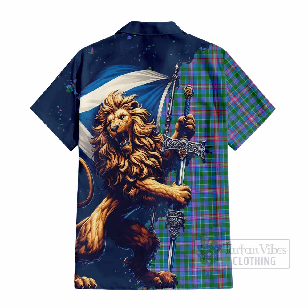 Pitcairn Tartan Family Crest Hawaiian Shirt with Scottish Majestic Lion - Tartan Vibes Clothing