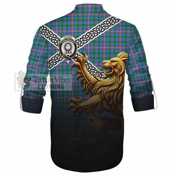 Pitcairn Crest Tartan Ghillie Kilt Shirt with Golden Lion Emblem Celtic Style - Tartan Vibes Clothing