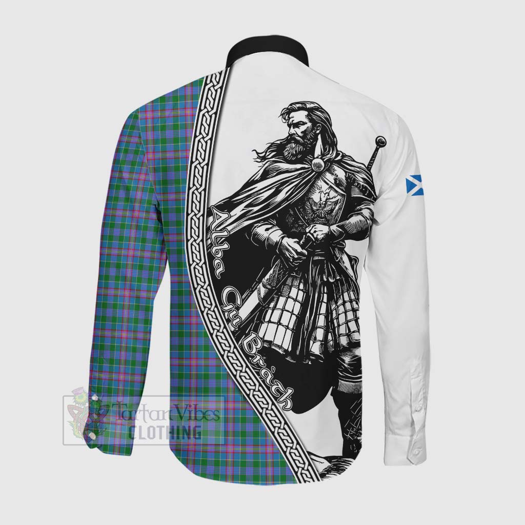 Pitcairn Tartan Clan Crest Long Sleeve Button Shirt with Highlander Warrior Celtic Style Men's Shirt - Tartan Vibes Clothing