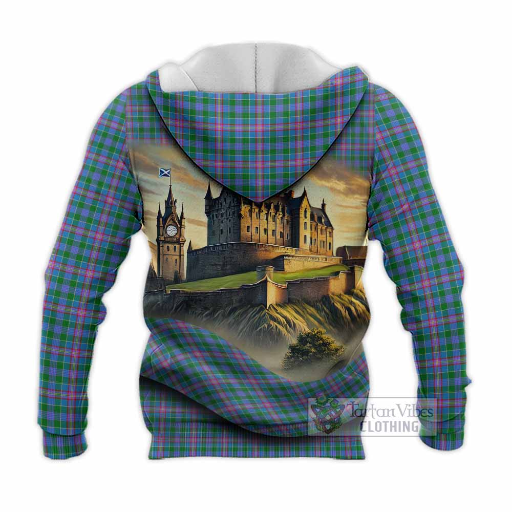 Pitcairn Tartan Family Crest Knitted Hoodie with Scottish Ancient Castle Style - Tartan Vibes Clothing