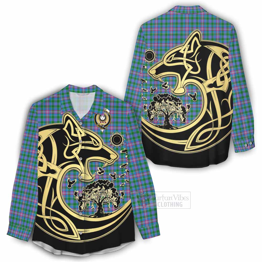 Pitcairn Tartan Women's Casual Shirt with Family Crest Celtic Wolf Style - Tartan Vibes Clothing