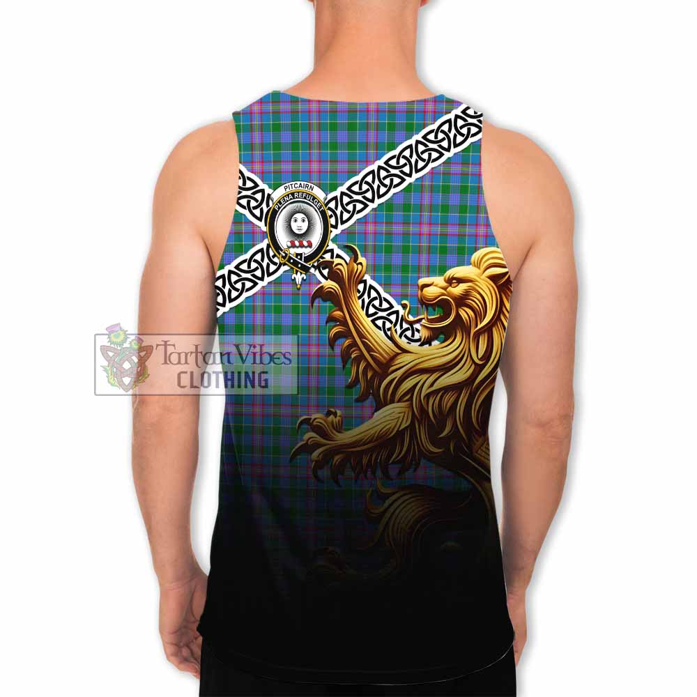 Pitcairn Crest Tartan Men's Tank Top with Golden Lion Emblem Celtic Style - Tartan Vibes Clothing