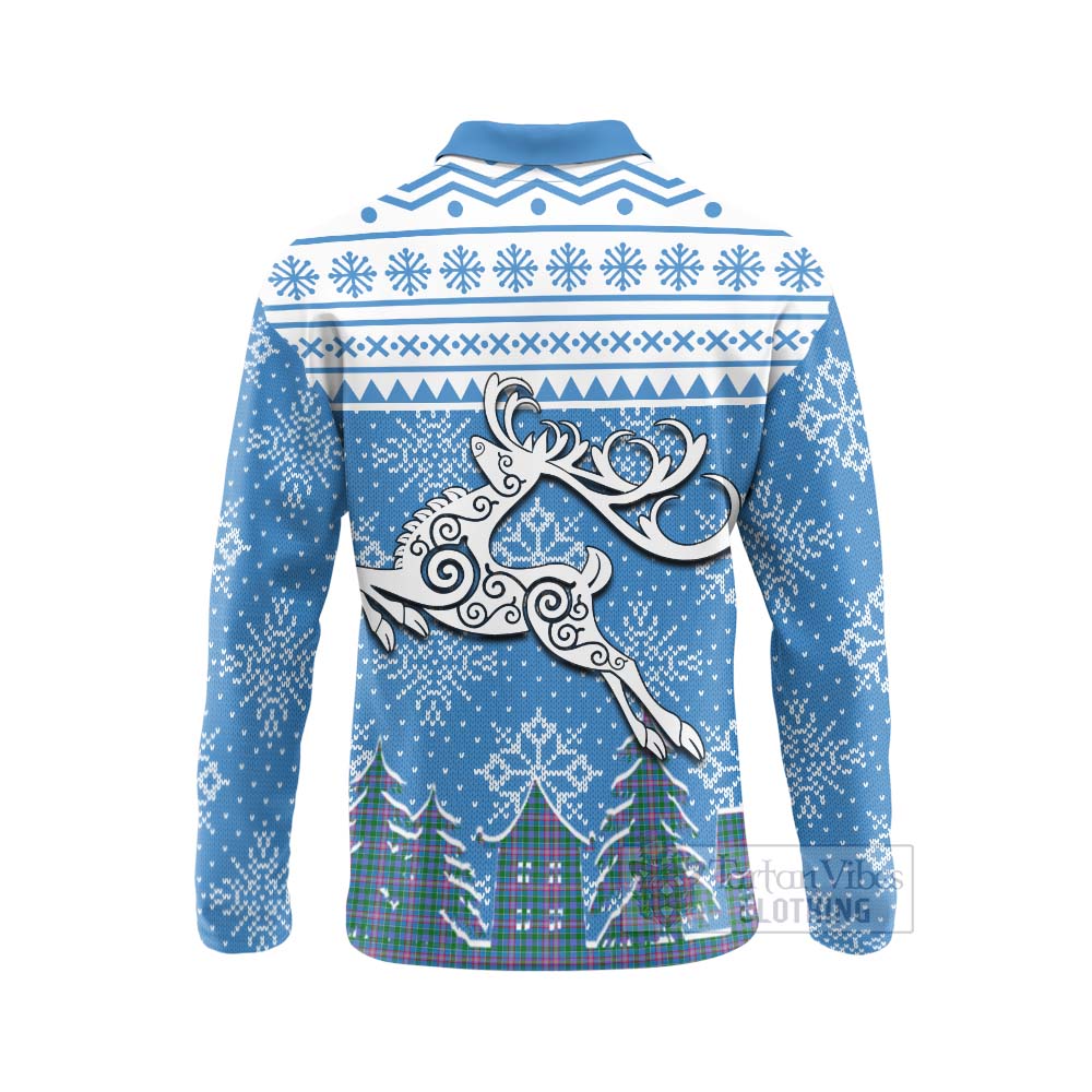 Pitcairn Clan Christmas Long Sleeve Polo Shirt Celtic Reindeer Style - Tartan Vibes Clothing