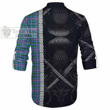 Pitcairn Tartan Ghillie Kilt Shirt with Family Crest Cross Sword Thistle Celtic Vibes - Tartan Vibes Clothing