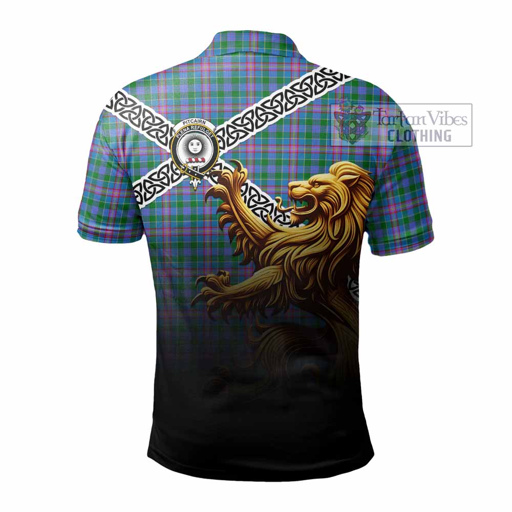 Pitcairn Crest Tartan Polo Shirt with Golden Lion Emblem Celtic Style - Tartan Vibes Clothing