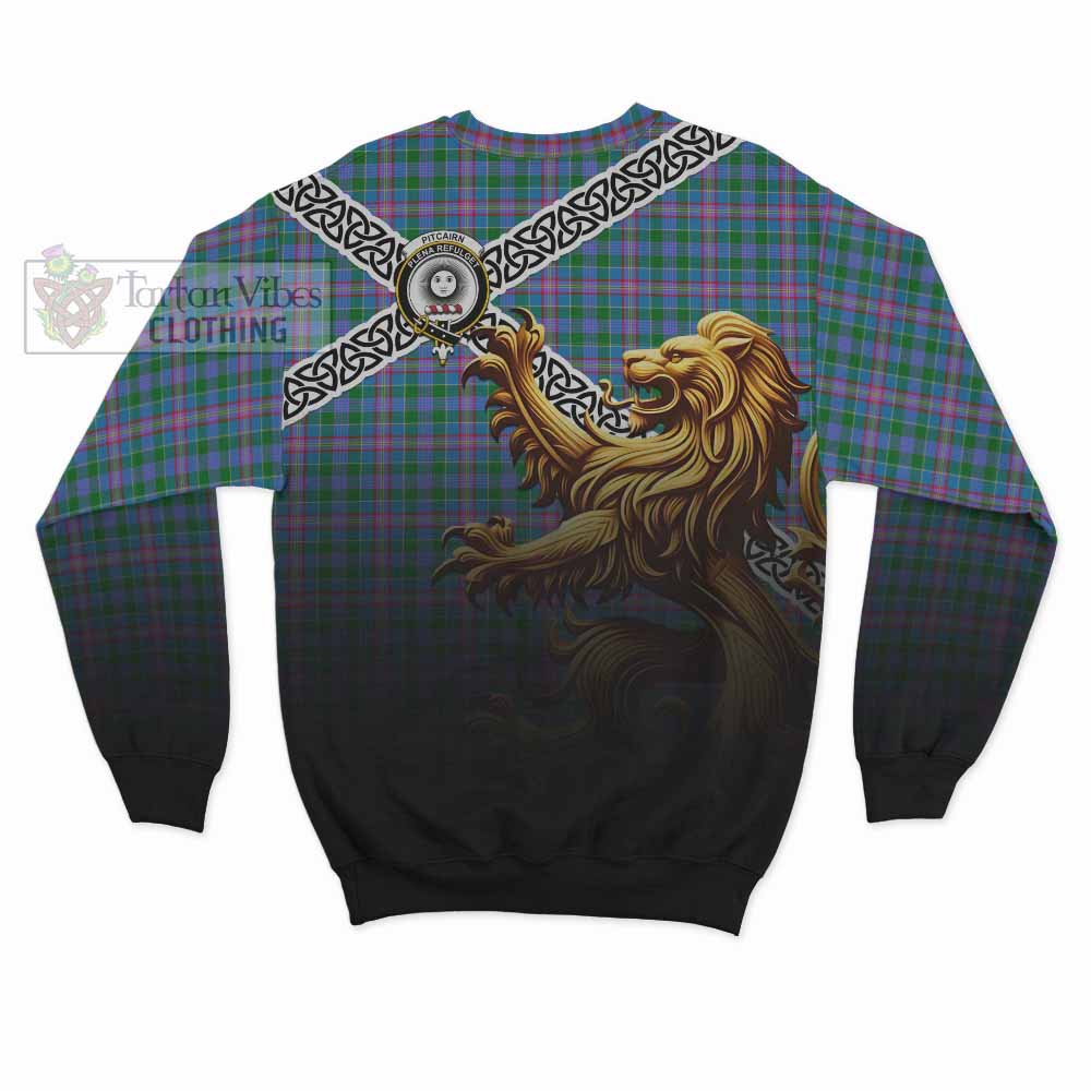 Pitcairn Crest Tartan Sweatshirt with Golden Lion Emblem Celtic Style - Tartan Vibes Clothing
