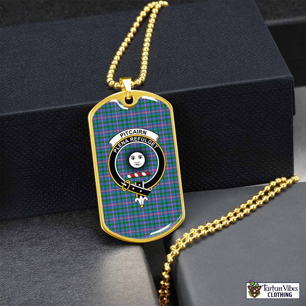 Pitcairn Tartan Dog Tag Necklace with Family Crest Gold No - Tartan Vibes Clothing