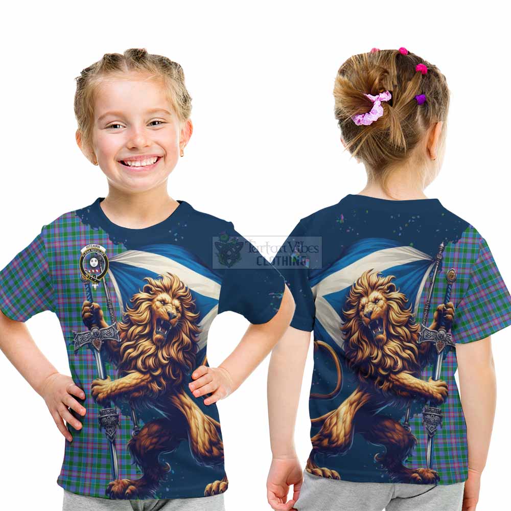 Pitcairn Tartan Family Crest Kid T-Shirt with Scottish Majestic Lion - Tartan Vibes Clothing