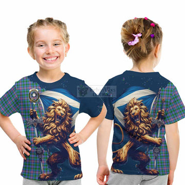 Pitcairn Tartan Family Crest Kid T-Shirt with Scottish Majestic Lion - Tartan Vibes Clothing