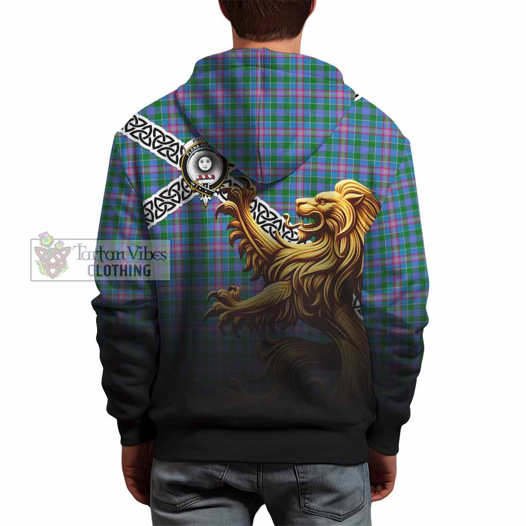 Pitcairn Crest Tartan Hoodie with Golden Lion Emblem Celtic Style - Tartan Vibes Clothing