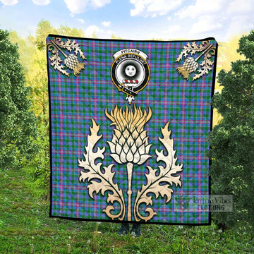 Tartan Vibes Clothing Pitcairn Tartan Quilt with Family Crest and Golden Thistle Style