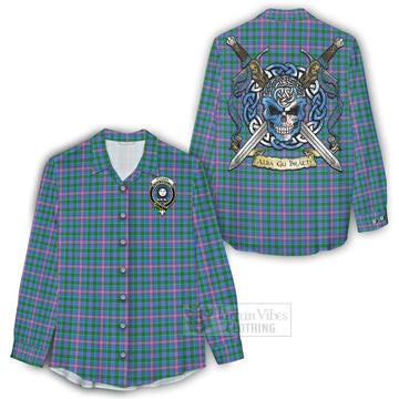 Pitcairn Tartan Women's Casual Shirt with Family Crest Celtic Skull Style - Tartan Vibes Clothing