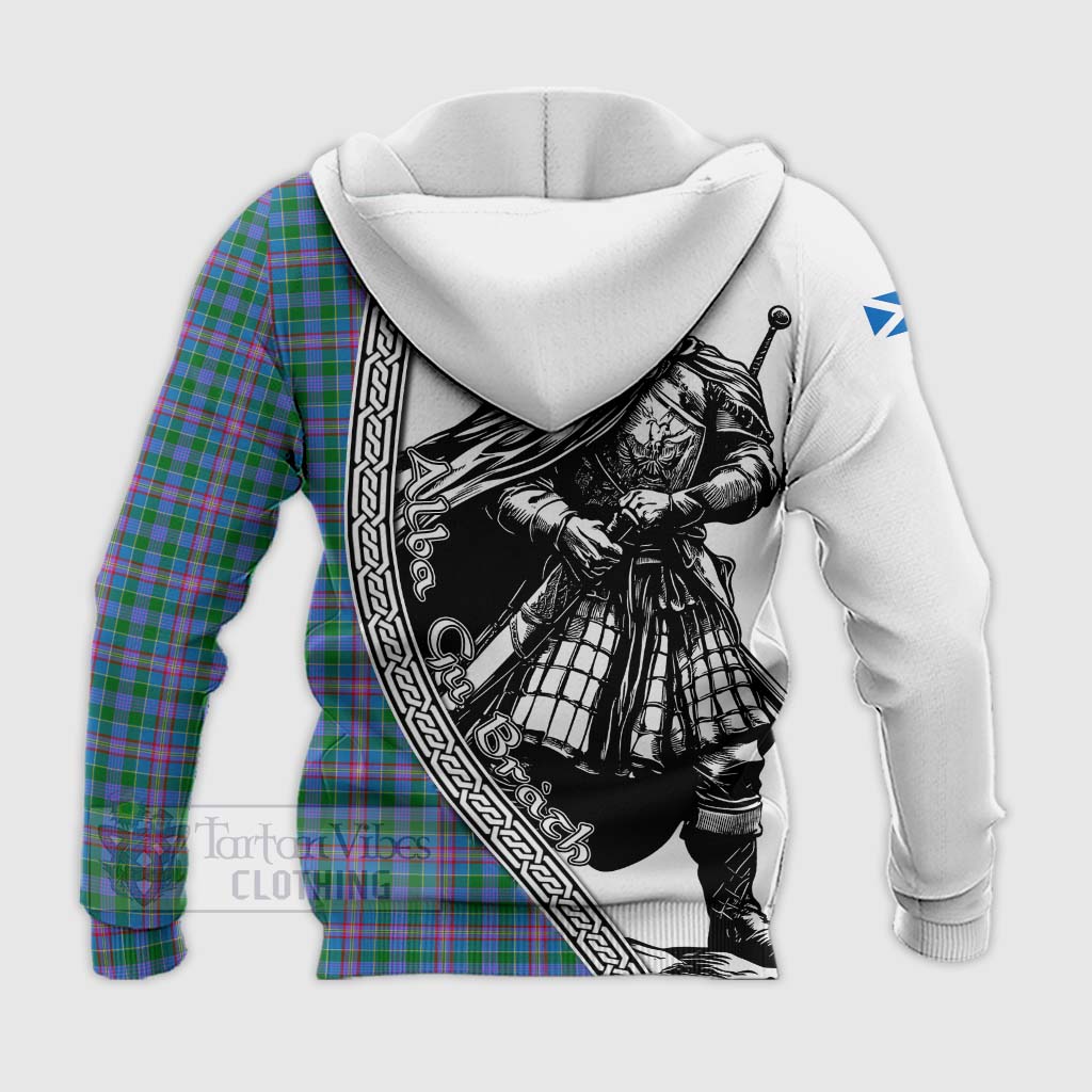 Pitcairn Tartan Clan Crest Knitted Hoodie with Highlander Warrior Celtic Style - Tartan Vibes Clothing
