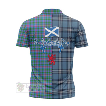 Pitcairn Tartan Zipper Polo Shirt Happy St. Andrew's Day Half Tartan Style - Tartan Vibes Clothing