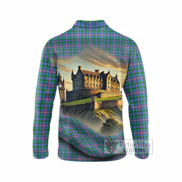 Pitcairn Tartan Family Crest Long Sleeve Polo Shirt with Scottish Ancient Castle Style - Tartan Vibes Clothing