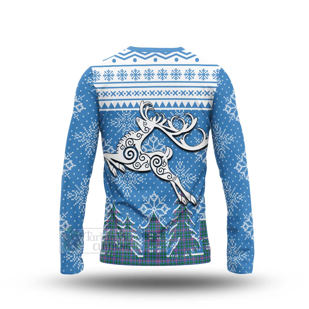 Pitcairn Clan Christmas Long Sleeve T-Shirt Celtic Reindeer Style - Tartan Vibes Clothing
