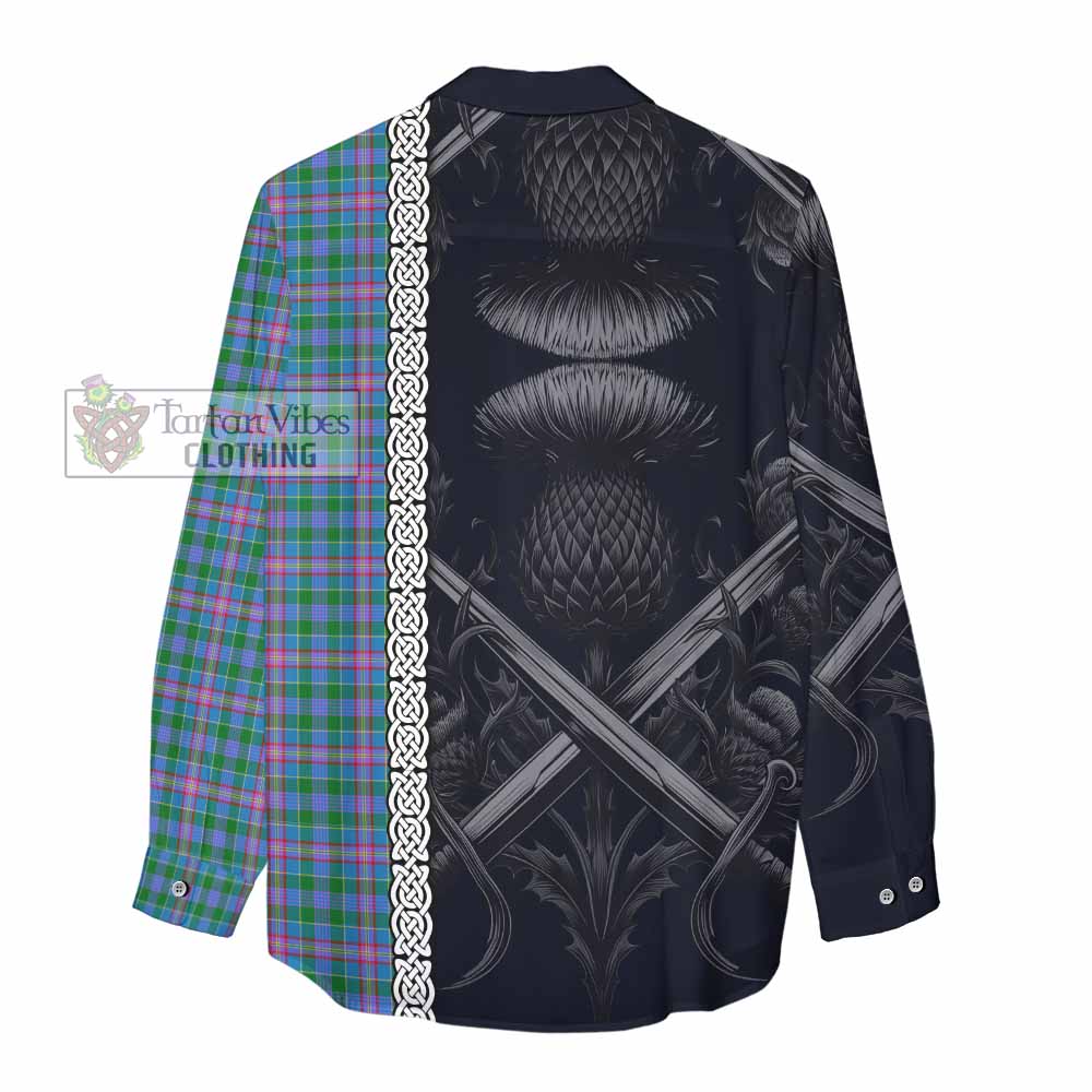 Pitcairn Tartan Women's Casual Shirt with Family Crest Cross Sword Thistle Celtic Vibes - Tartan Vibes Clothing