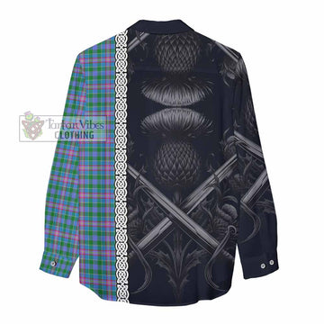 Pitcairn Tartan Women's Casual Shirt with Family Crest Cross Sword Thistle Celtic Vibes - Tartan Vibes Clothing