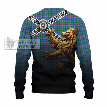 Pitcairn Crest Tartan Knitted Sweater with Golden Lion Emblem Celtic Style - Tartan Vibes Clothing