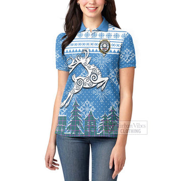 Pitcairn Clan Christmas Women's Polo Shirt Celtic Reindeer Style - Tartan Vibes Clothing