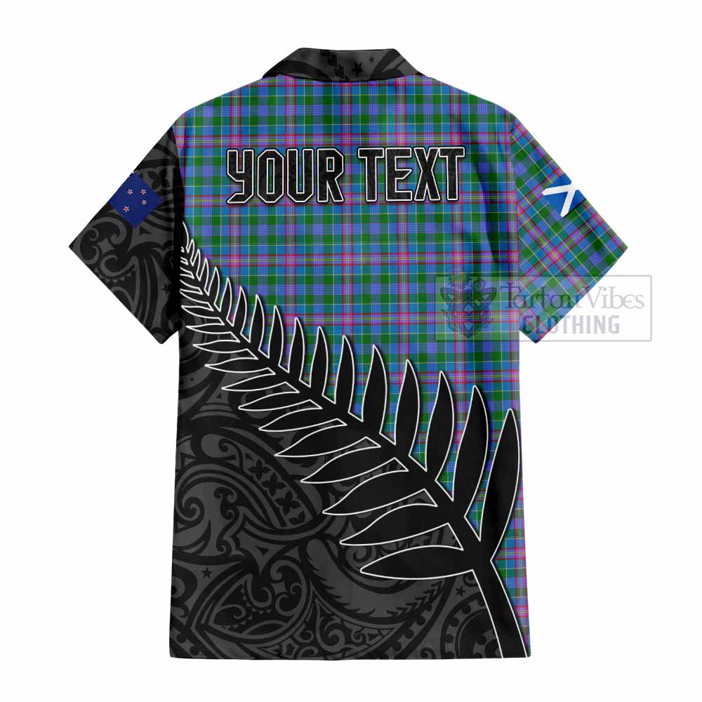 Tartan Vibes Clothing Pitcairn Crest Tartan Short Sleeve Button Shirt with New Zealand Silver Fern Half Style