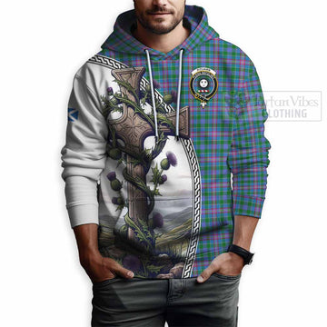 Pitcairn Tartan Hoodie with Family Crest and St. Andrew's Cross Accented by Thistle Vines - Tartan Vibes Clothing