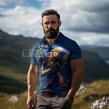 Pitcairn Tartan Family Crest Men's Polo Shirt with Scottish Majestic Lion - Tartan Vibes Clothing