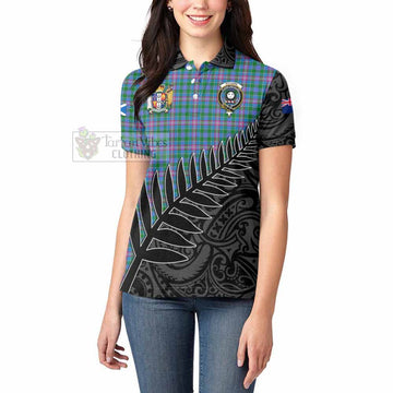 Tartan Vibes Clothing Pitcairn Crest Tartan Women's Polo Shirt with New Zealand Silver Fern Half Style