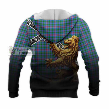 Pitcairn Crest Tartan Knitted Hoodie with Golden Lion Emblem Celtic Style - Tartan Vibes Clothing