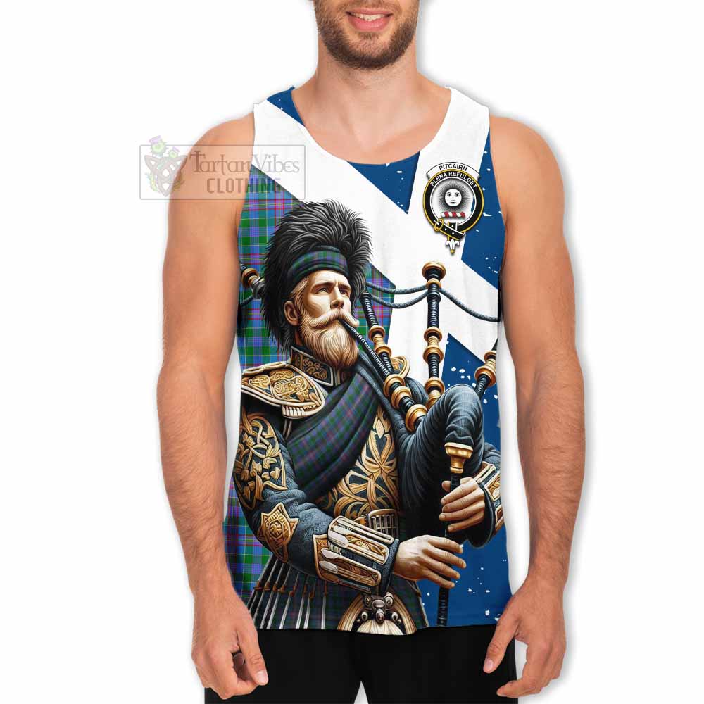 Pitcairn Tartan Men's Tank Top with Family Crest Scottish Bagpiper Vibes - Tartan Vibes Clothing
