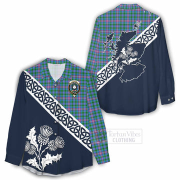 Pitcairn Tartan Women's Casual Shirt Featuring Thistle and Scotland Map - Tartan Vibes Clothing