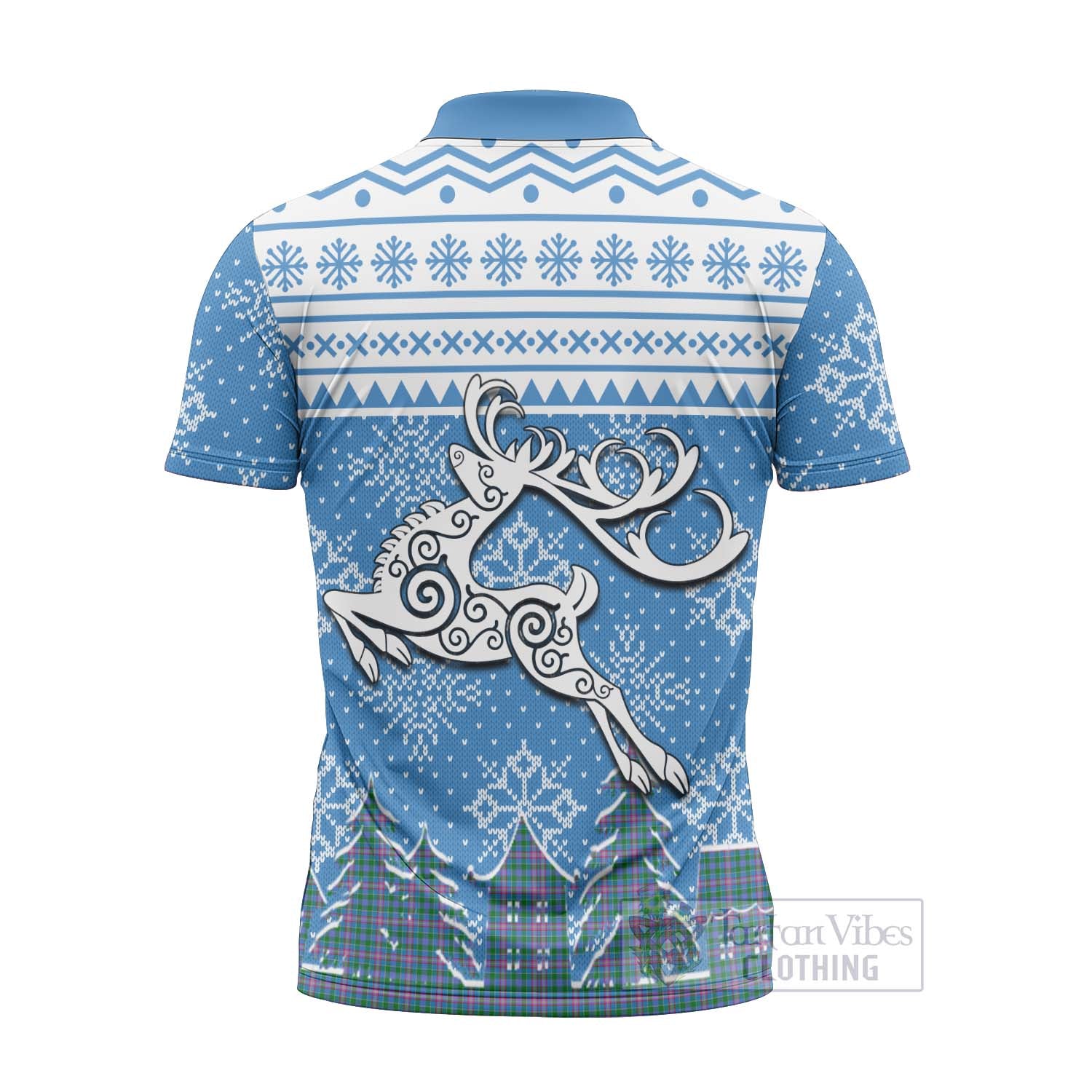 Pitcairn Clan Christmas Zipper Polo Shirt Celtic Reindeer Style - Tartan Vibes Clothing