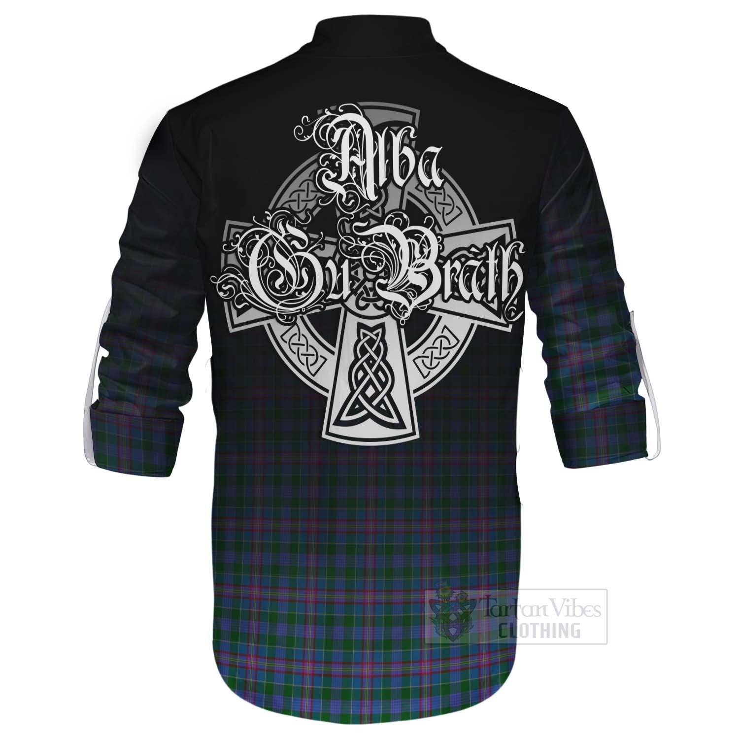 Tartan Vibes Clothing Pitcairn Tartan Ghillie Kilt Shirt Featuring Alba Gu Brath Family Crest Celtic Inspired