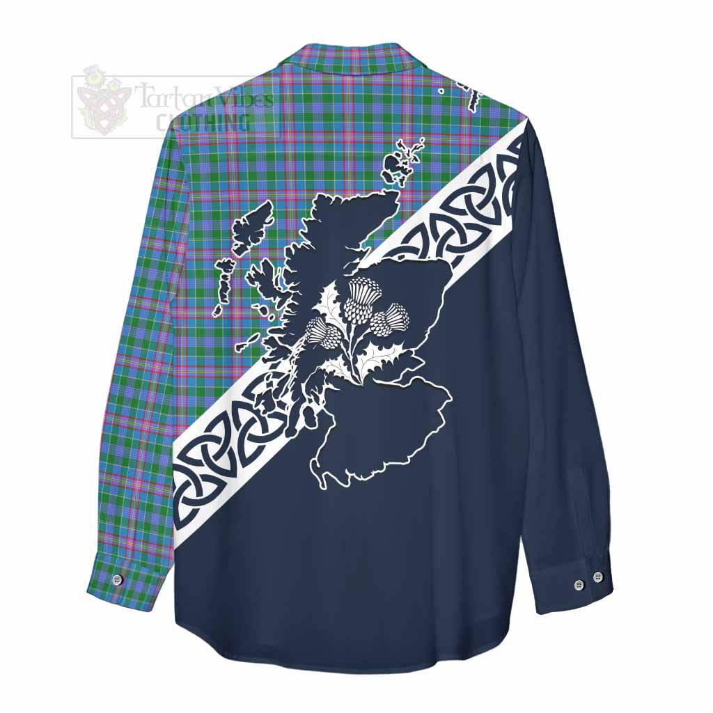 Pitcairn Tartan Women's Casual Shirt Featuring Thistle and Scotland Map - Tartan Vibes Clothing