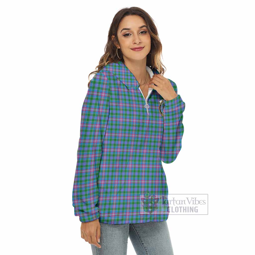 Pitcairn Tartan Women's Borg Fleece Hoodie with Half Zip with Family Crest - Tartan Vibes Clothing