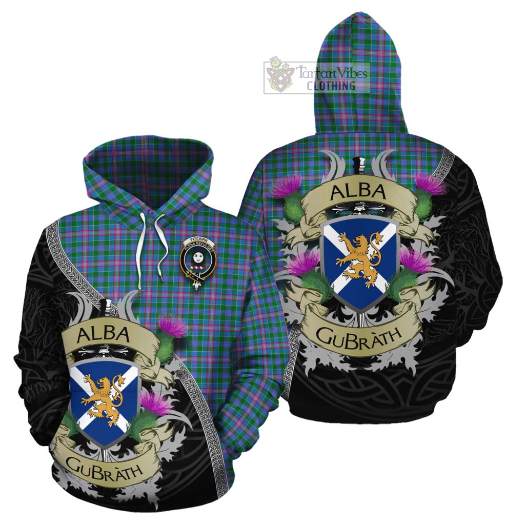 Pitcairn Tartan Family Crest Cotton Hoodie Lion Rampant Royal Thistle Shield Celtic Inspired - Tartan Vibes Clothing