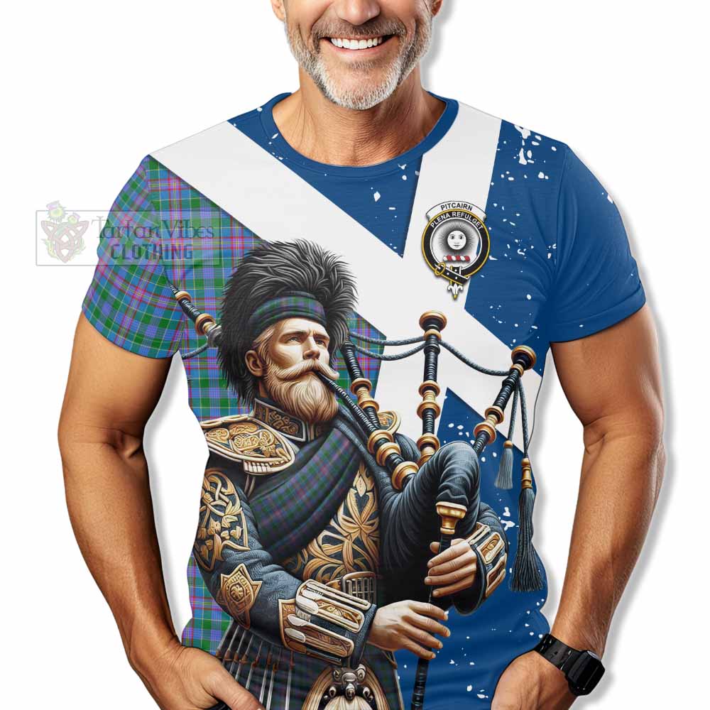 Pitcairn Tartan T-Shirt with Family Crest Scottish Bagpiper Vibes - Tartan Vibes Clothing