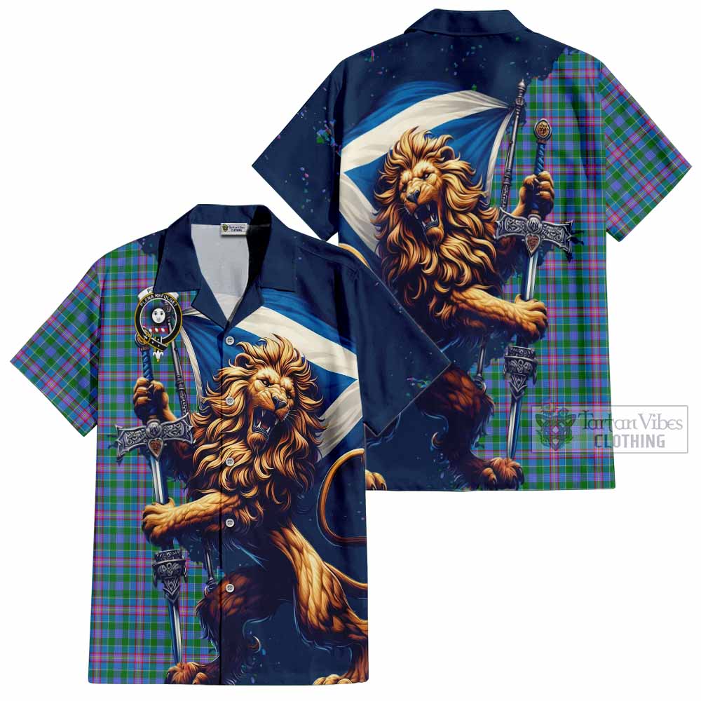 Pitcairn Tartan Family Crest Hawaiian Shirt with Scottish Majestic Lion - Tartan Vibes Clothing