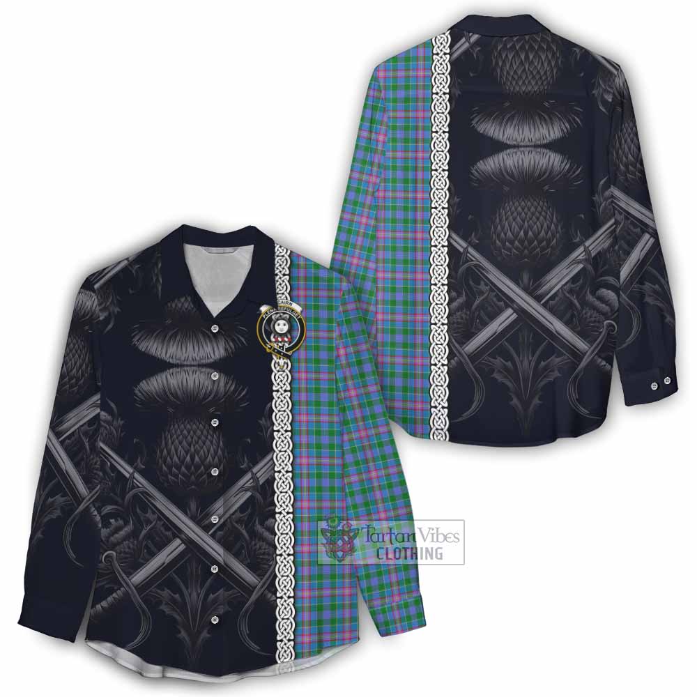 Pitcairn Tartan Women's Casual Shirt with Family Crest Cross Sword Thistle Celtic Vibes - Tartan Vibes Clothing