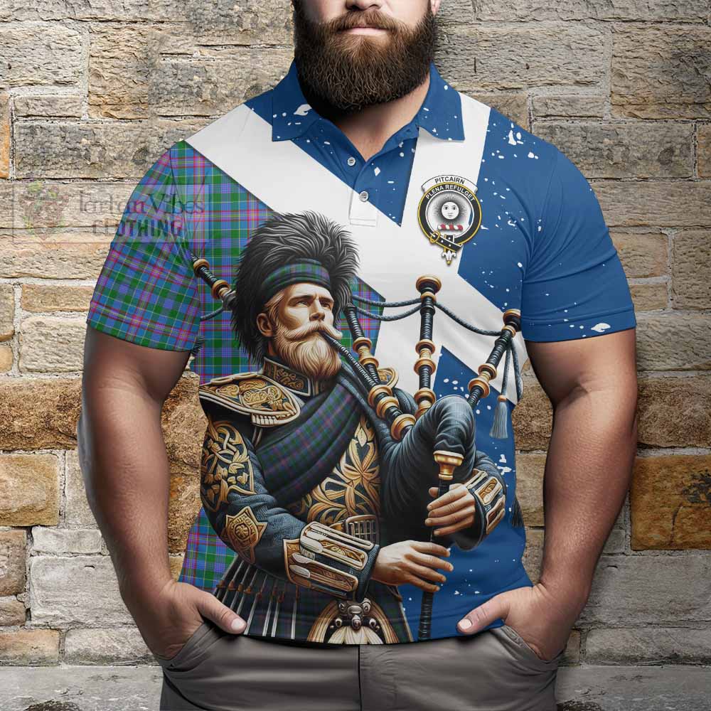 Pitcairn Tartan Polo Shirt with Family Crest Scottish Bagpiper Vibes - Tartan Vibes Clothing
