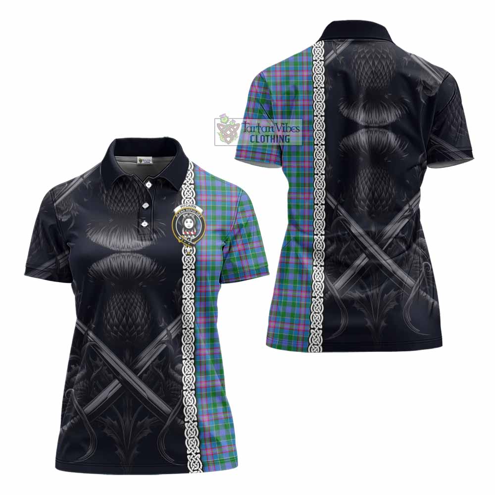 Pitcairn Tartan Women's Polo Shirt with Family Crest Cross Sword Thistle Celtic Vibes - Tartan Vibes Clothing