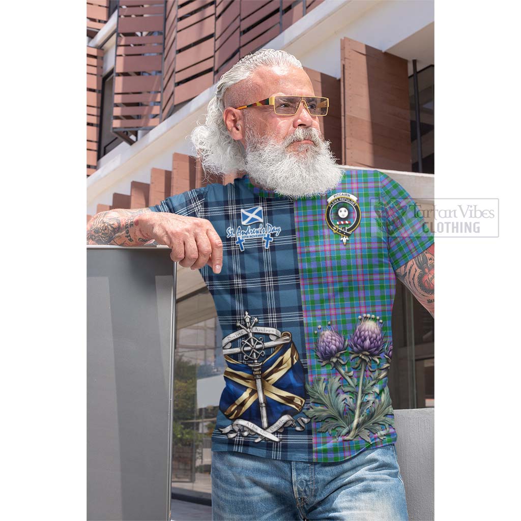 Pitcairn Tartan Cotton T-shirt Happy St. Andrew's Day Half Tartan Style - Tartan Vibes Clothing