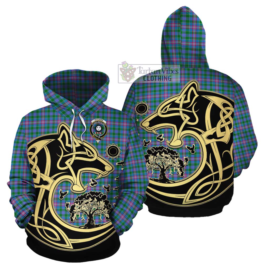Pitcairn Tartan Cotton Hoodie with Family Crest Celtic Wolf Style Zip Hoodie - Tartan Vibes Clothing